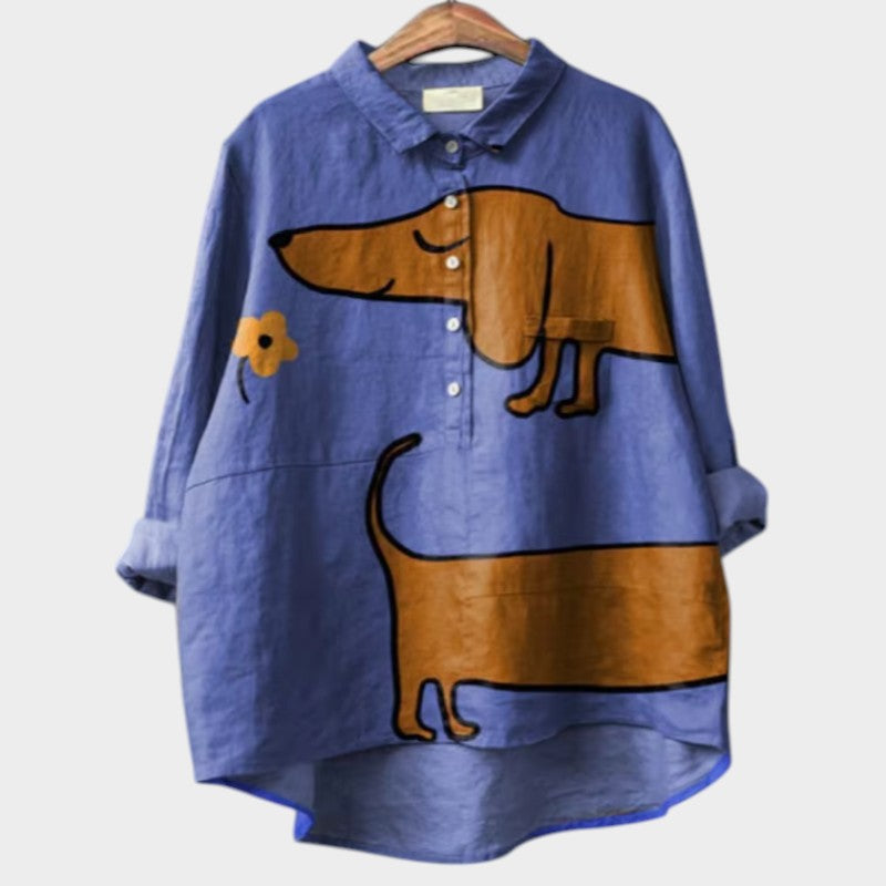 PALMIRA™ - CHEMISE OVERSIZE AVEC UN DESIGN DE CHIEN JOUET ET UN CONFORT QUOTIDIEN