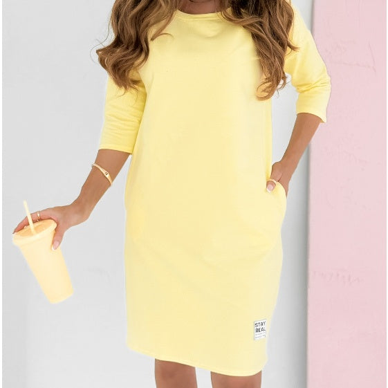 Lieka™ - ROBE AVEC ENCOLURE RONDE ET MANCHES 3/4, POCHES