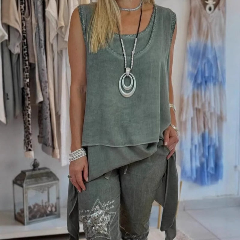 Oriane™ - ENSEMBLE EN DEUX PIÈCES AVEC TOP SANS MANCHES ET PANTALONS IMPRIMÉS