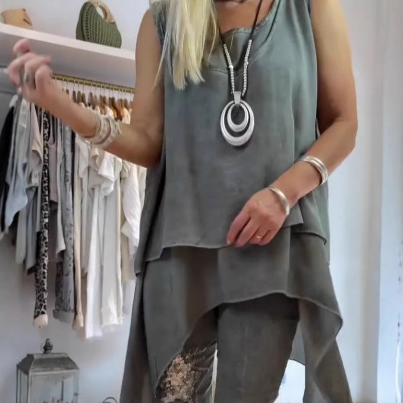 Oriane™ - ENSEMBLE EN DEUX PIÈCES AVEC TOP SANS MANCHES ET PANTALONS IMPRIMÉS
