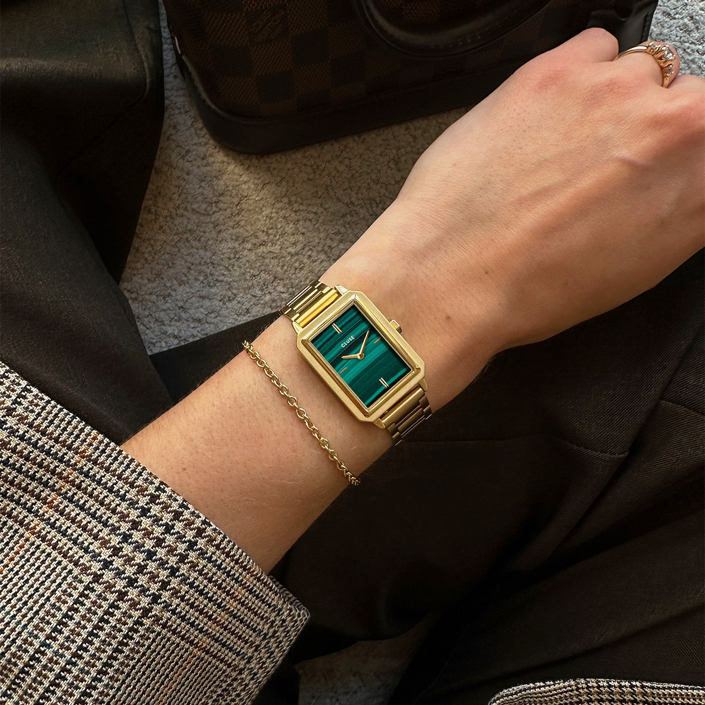 Montre Fluette Acier, Couleur Verte, Or