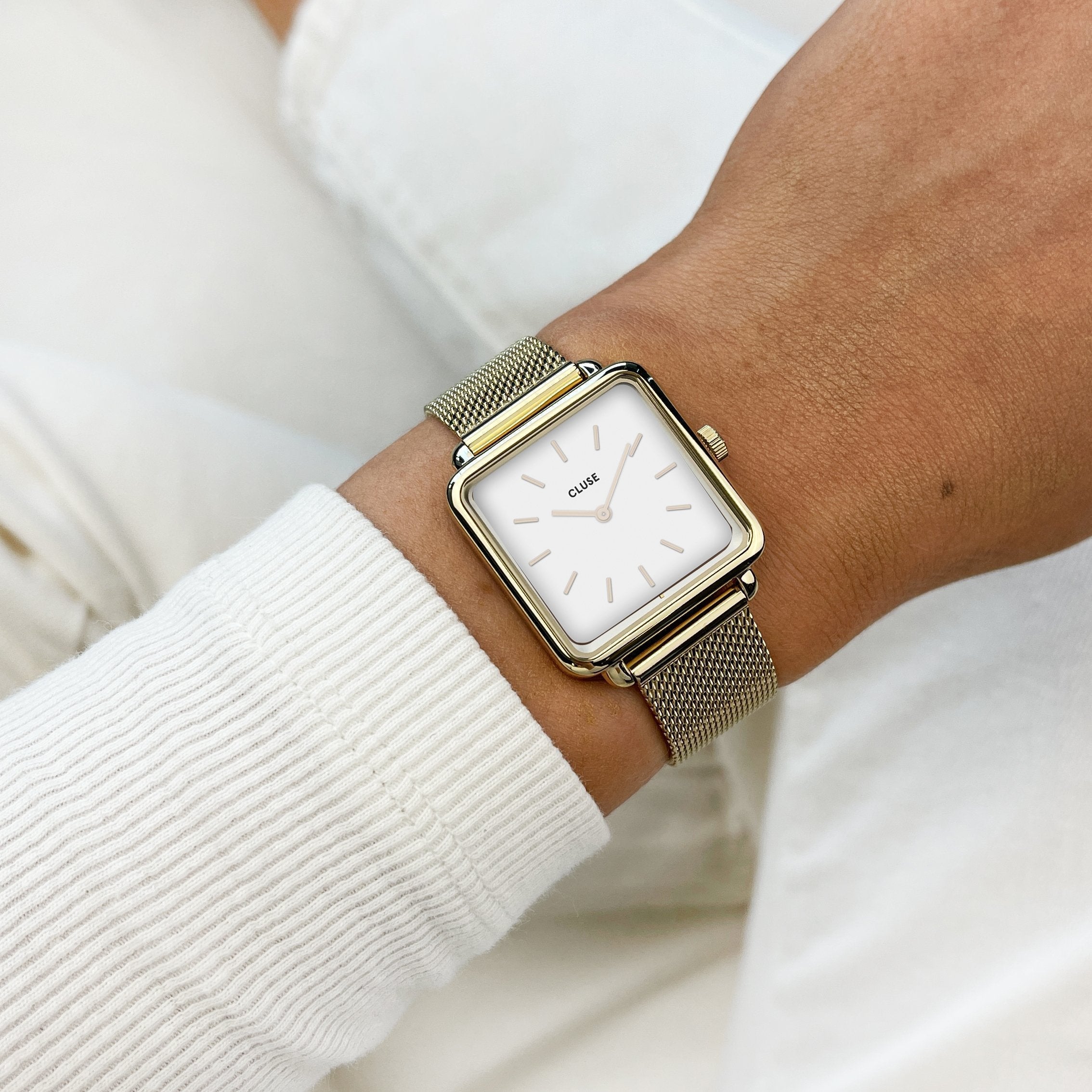 La montre Tétragone Mesh, Blanc, Couleur Or